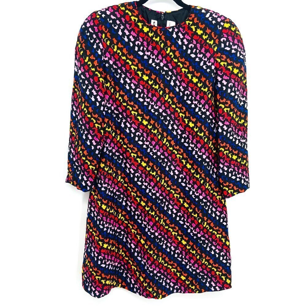 DAVID HAYES Saks Fifth Avenue Vintage 100% Silk Shoulder Pad Shift Dress Size 8